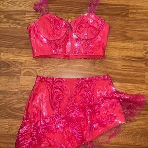 iHeartRaves Pink Lace Bralette and Skirt